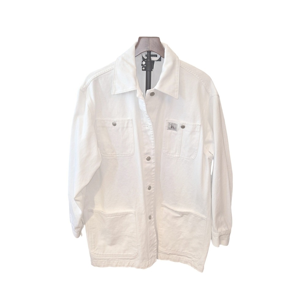 Lauren Ralph Lauren VTG 90s Y2K Denim Chore Jacket Womens L White Button Front